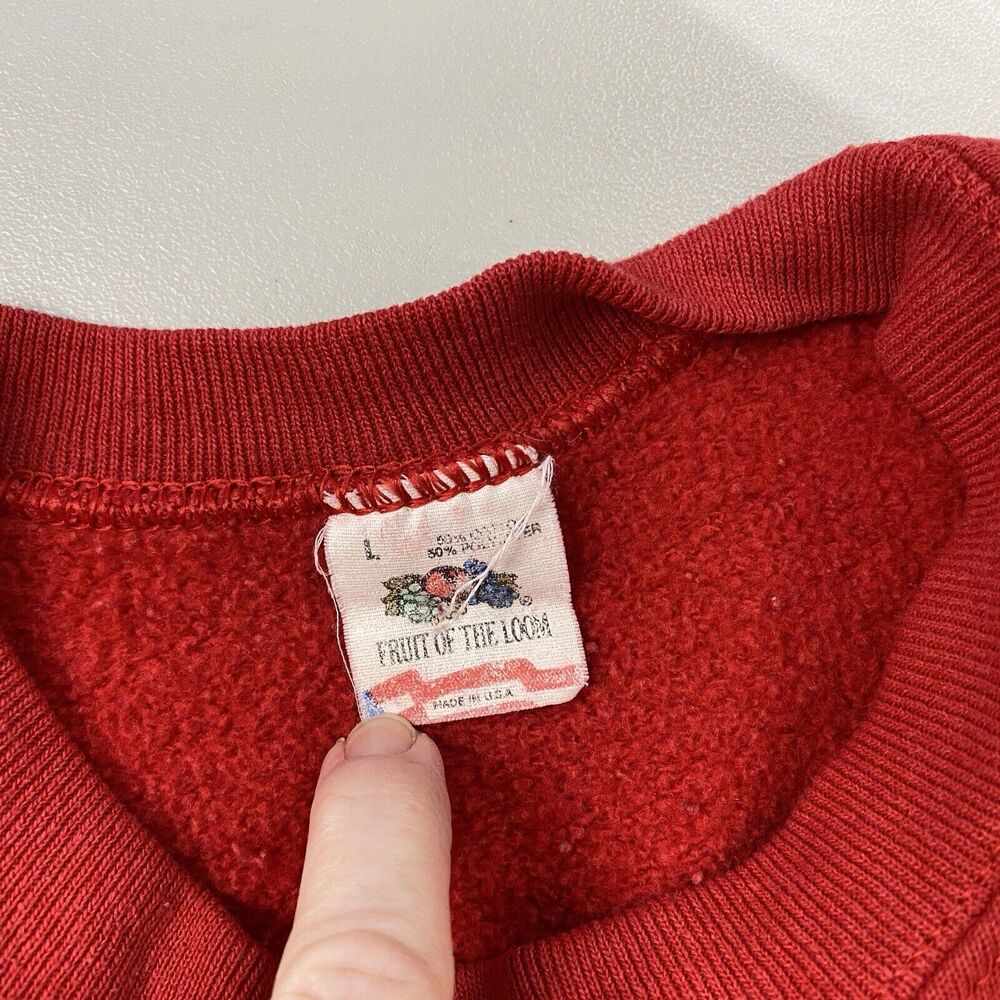 Vintage Guess Sweatshirt Mens Large Puff Paint Spellout Logo Red 80s 90s USA - Picture 9 of 11